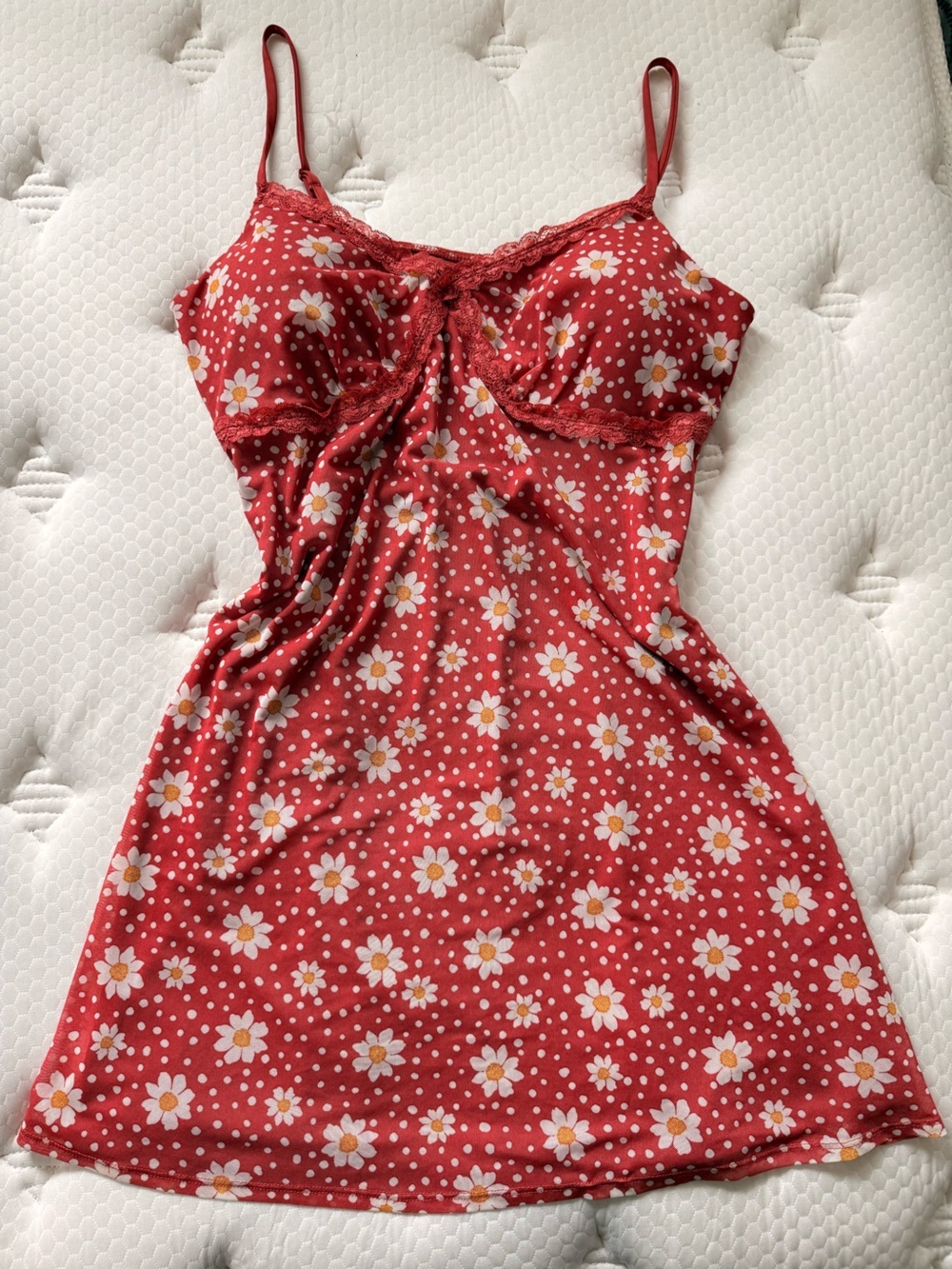 No Boundaries Red Daisy Print Mini Dress